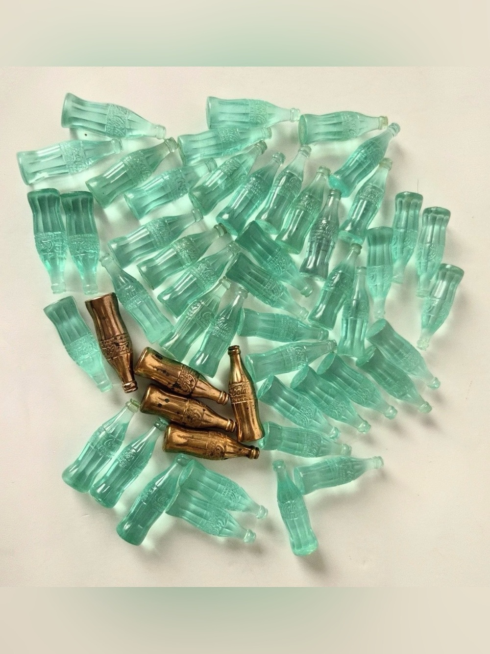Coca-Cola Vintage Miniature Plastic Bottles; Lot of 47 with 5 Bronze-Metal Incl.